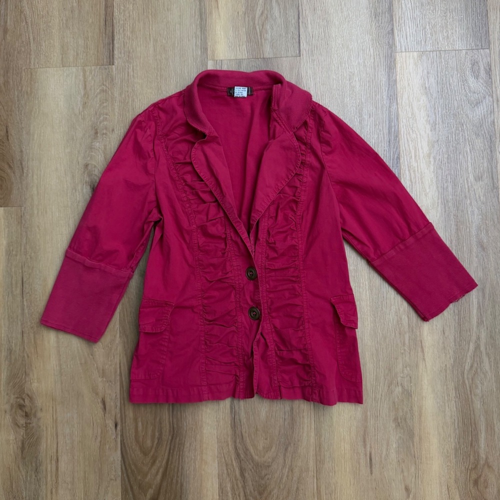XCVI Magenta Ruffle Front Stretch Cotton Jacket Blazer M lightweight - Picture 2 of 6